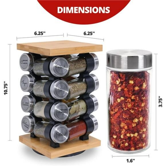 Rotating spice rack with 16 jars pre filled spices countertop organizer carousel - Picture 3 of 8